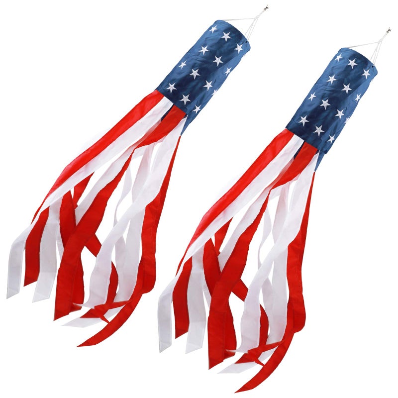 HOOSUN 40 Inch American Windsock,American Wind Socks for Outside Heavy Duty,Patriotic Wind Sock Presidents Day Decorations,USA Flag Windsock With Embroidered Stars,Red White And Blue Decor Windsocks - Image 1